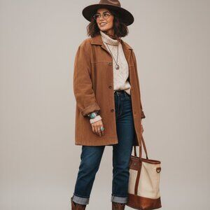 Vintage Brown Suede Leather Jacket Oversized Western Blazer Coat Unisex Fall